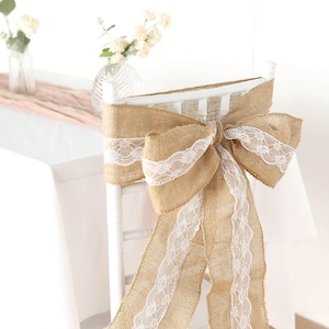 5&quot;x108&quot; | Natural Burlap Lace Chair Sash, Hessian Lace Chair Bow, Rustic Chair Decorations, Wedding Decorations