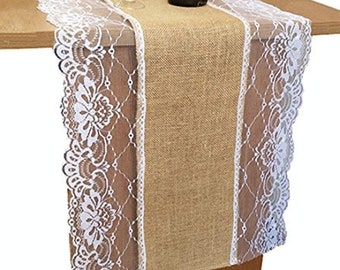 Designer Natural Rustic Burlap Jute Lace Runner