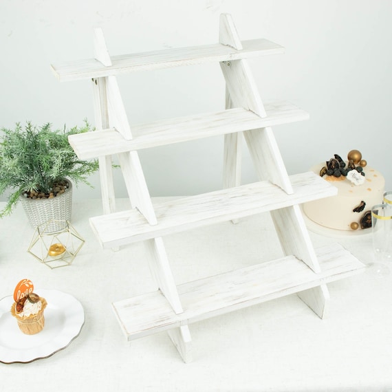 4 Tier Cascading Whitewashed Wood Retail Stair Shelf Display Riser