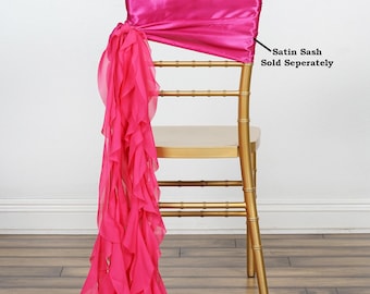 Set of 6 Strands - Fuchsia Chiffon Sash For Chair Decor, Wedding Chair Sash, Chiavari Chair Sashes