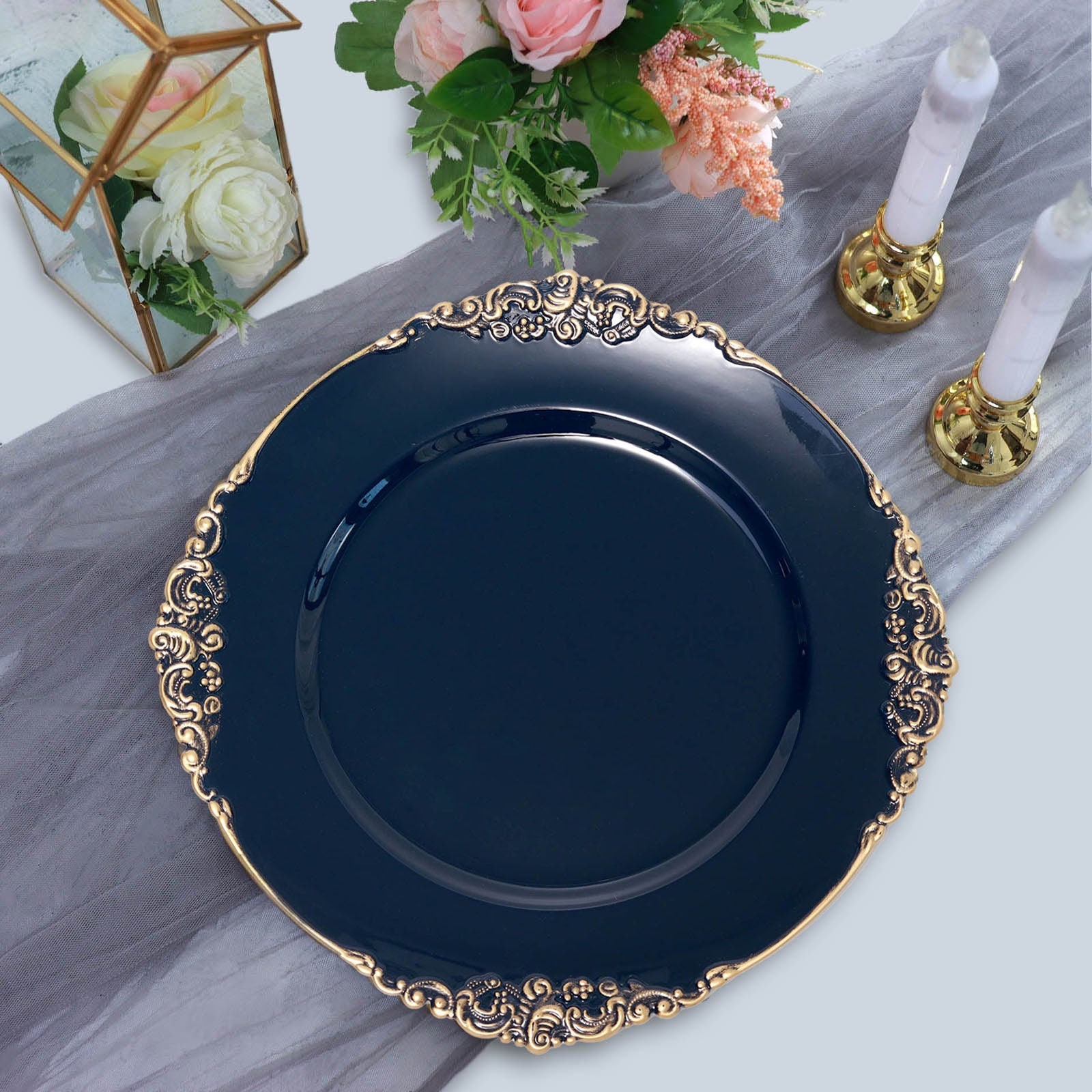 6 ROSE GOLD 13" Round with Embossed Rim Charger Plates Wedding Dinner Supplies 
