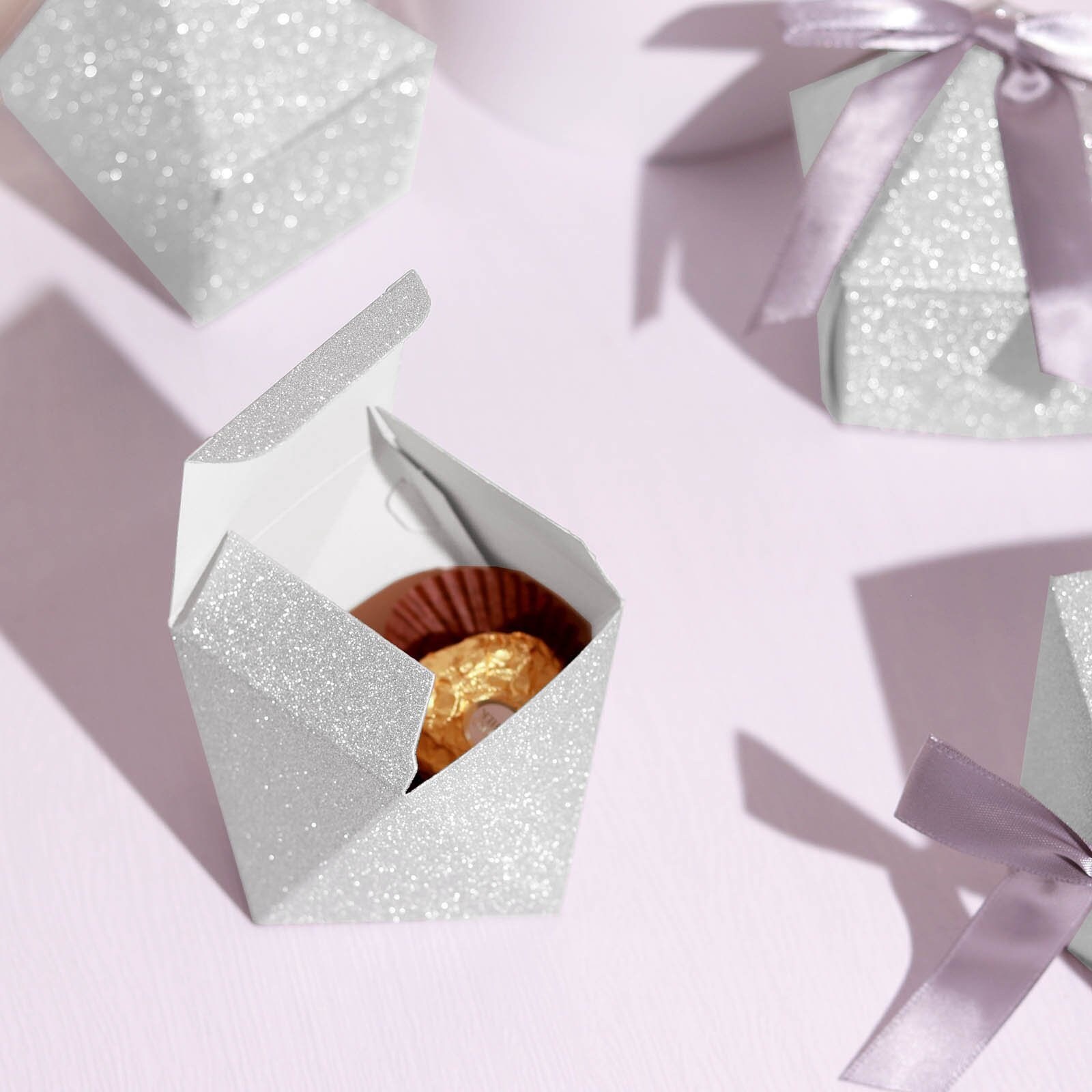 Silver Prom Box 25 Pack | Silver Glittered Wedding Favor Boxes, Party Favor Gift Boxes ...