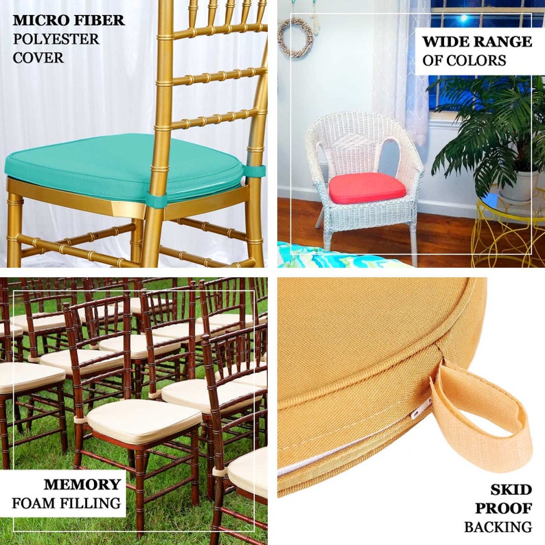 2inch Thick Burgundy Chiavari Chair Pad, Memory Foam Seat Cushion With Ties and Removable Cover