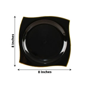 10 Pack Black / Gold Wavy Rim Modern Square Plastic Dessert Plates ...
