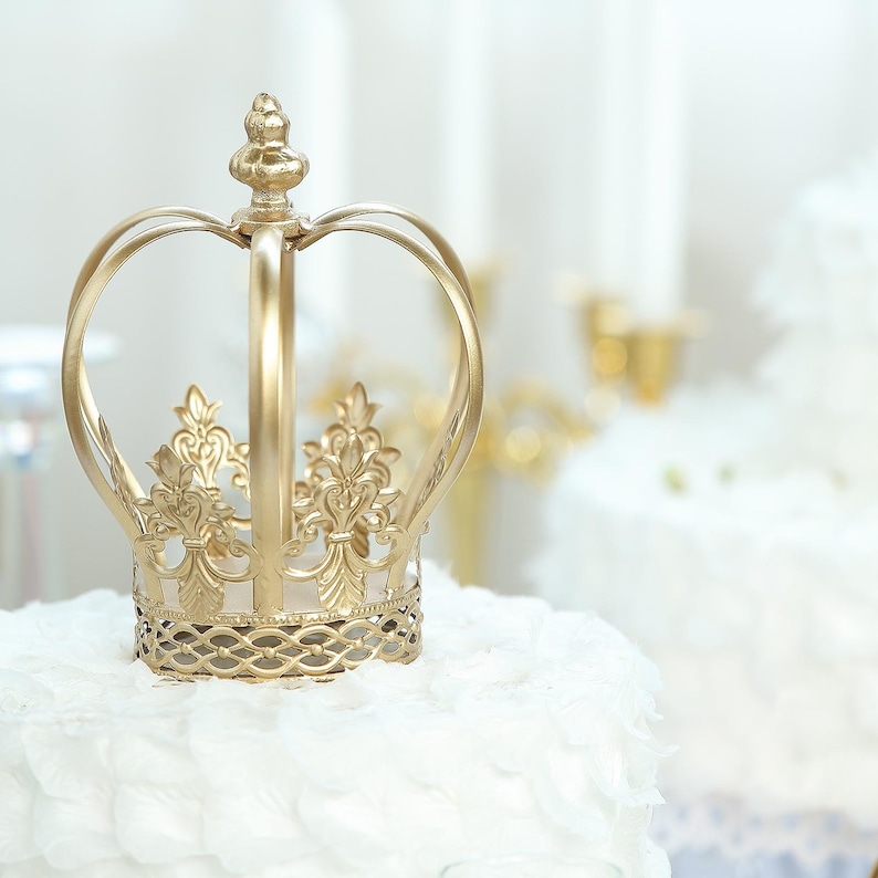 8inch Gold Cake Toppers, Royal Crown Cake Toppers, Fillable Cake Crown, Metal Cake Toppers for Anniversary, Wedding, Birthday, Cake Decor