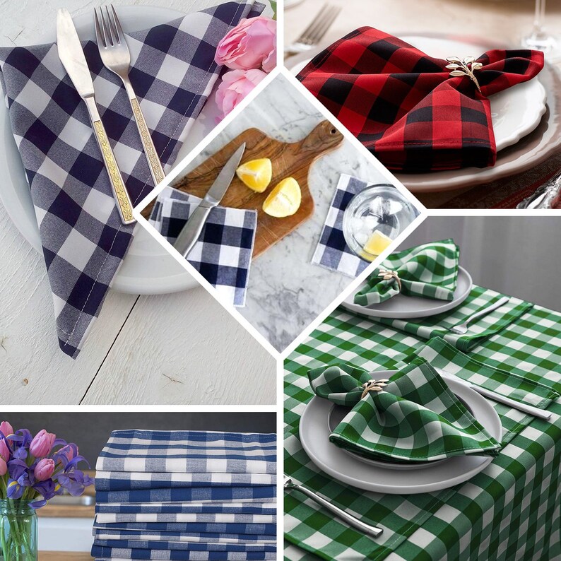 Buffalo Plaid Napkins | 5 Pack | 15x15inch | Red/White | Checkered Gingham Polyester Napkin, Linen Napkins
