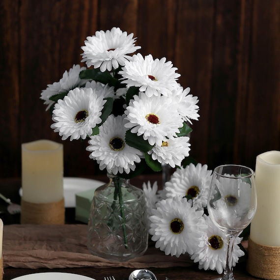 4 Bushes 14 Tall Faux Silk Gerbera Daisy Artificial Flowers - White