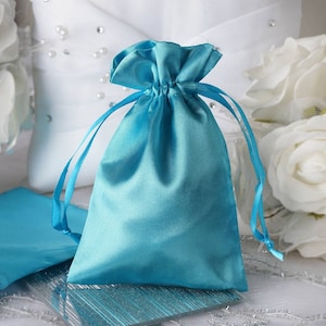 12 Pack | 4”x6” Turquoise Satin Favor Bags, Drawstring Pouch, Wedding Party Favors, Gift Bags, Jewelry Bags, Drawstring Bulk Favor Bags