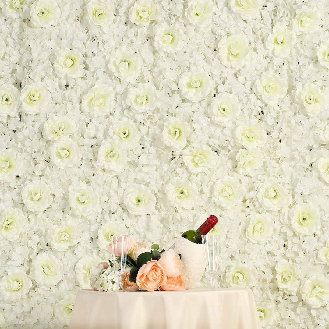 11 Sq Ft - 4 Panels Cream Silk Rose & Hydrangea Flower Wall Panel for ...
