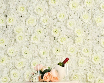 11 Sq ft - 4 Panels Cream Silk Rose & Hydrangea Flower Wall Panel For Birthday Party, Photography Backdrop, Flower Panel, Wedding Decor