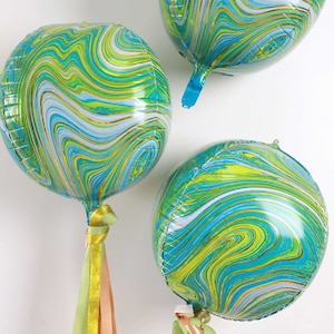 3 Pack | 13&quot; Green Marble 4D Orbz Balloons | Aluminium Foil Mylar Helium Balloons