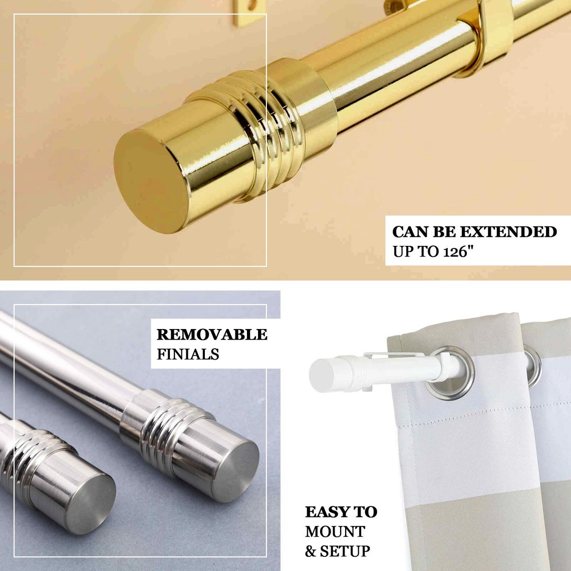 Gold Metal Curtain Rod Drapery Hardware Set 42 Etsy