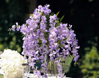 5 Bushes - 44" Artificial Wisteria Vine - Ratta Silk Hanging Flower Garland - Purple