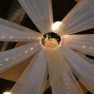 20Ft White Ceiling Drapes Sheer Curtain Panels Fire Retardant Fabric With 4&quot; Pocket