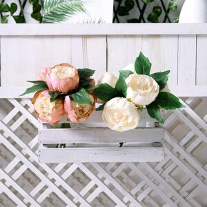 10inch Real Touch Beige Peonies Bunch Bridal Bouquet, Silk Artificial Peony Flowers Wedding Bridal Bouquet