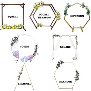 7ft Wooden Wedding Arch Heptagonal Garden Arbor, Rustic Backdrop Stand For Photo Booth, Boho Wedding Arch, Rustic Wedding Decor - Natural