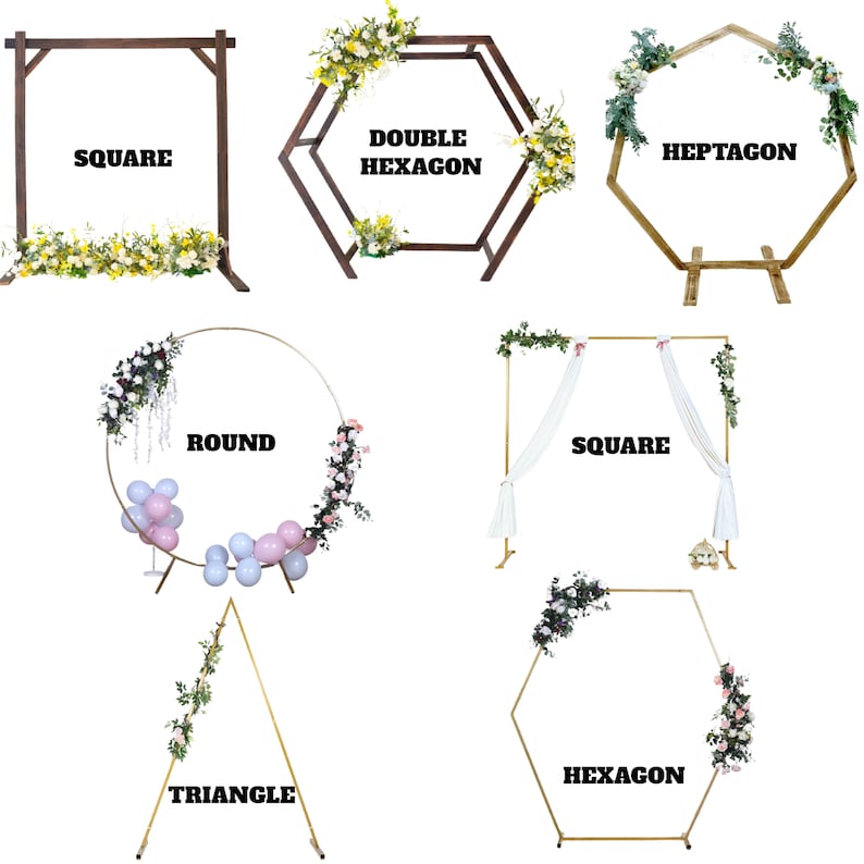 7ft Wooden Wedding Arch Heptagonal Garden Arbor, Rustic Backdrop Stand For Photo Booth, Boho Wedding Arch, Rustic Wedding Decor - Natural