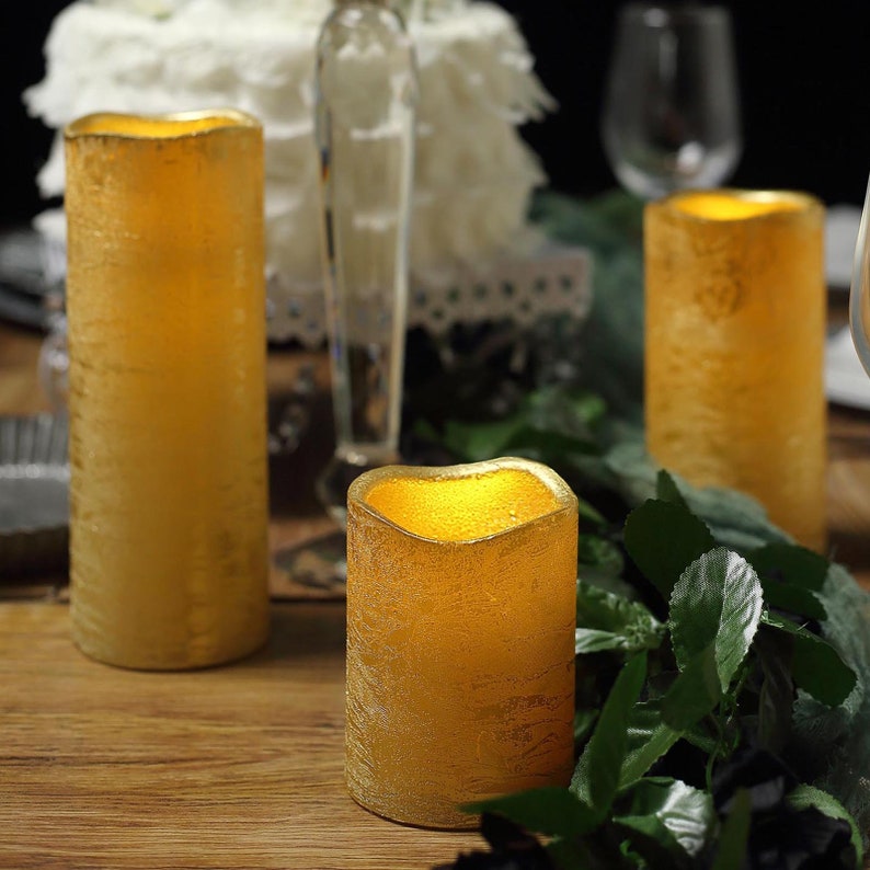 Metallic Gold Flameless Pillar Candles Candle Pillars With Etsy