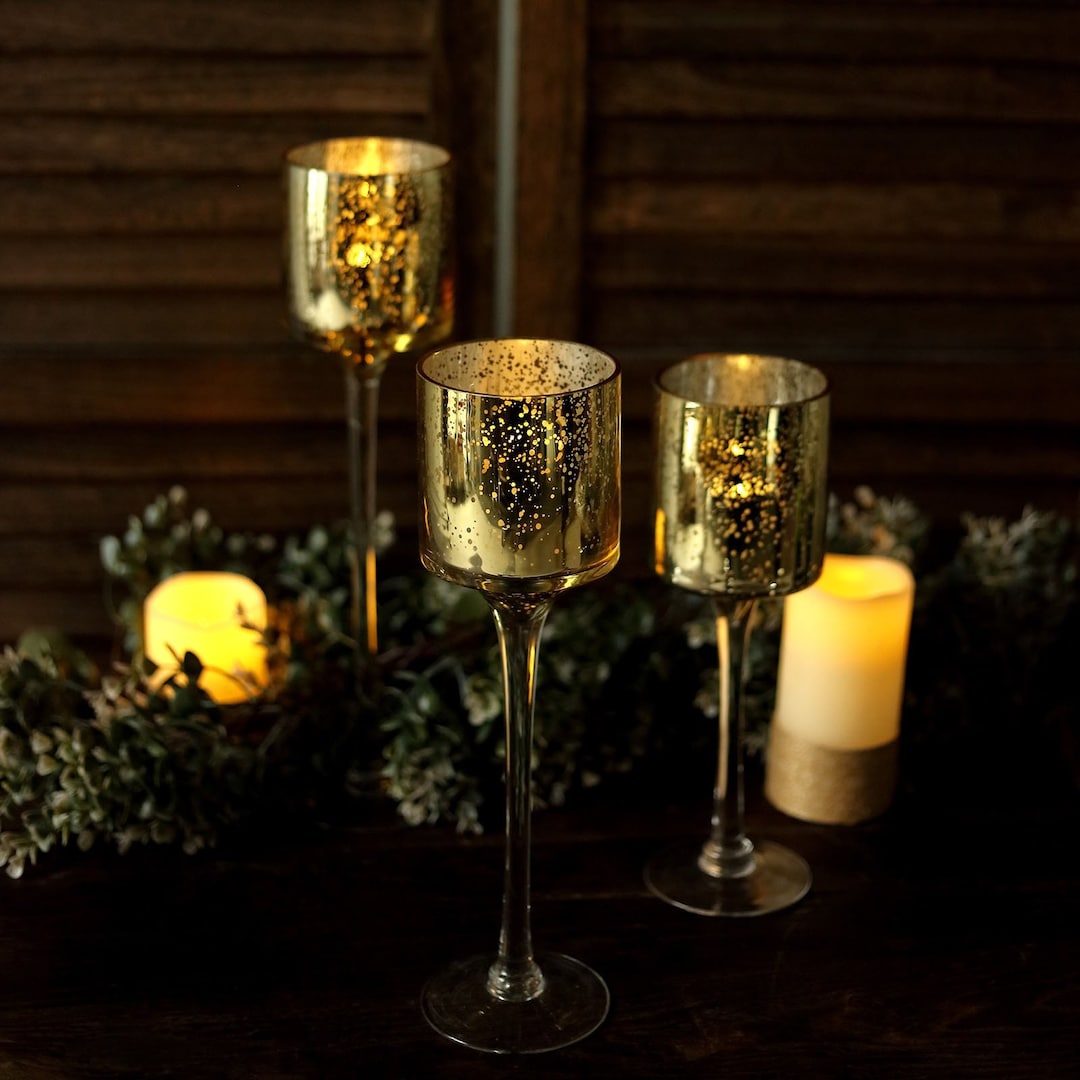Glitzhome Gold Metal Pillar Candle Holder Centerpiece