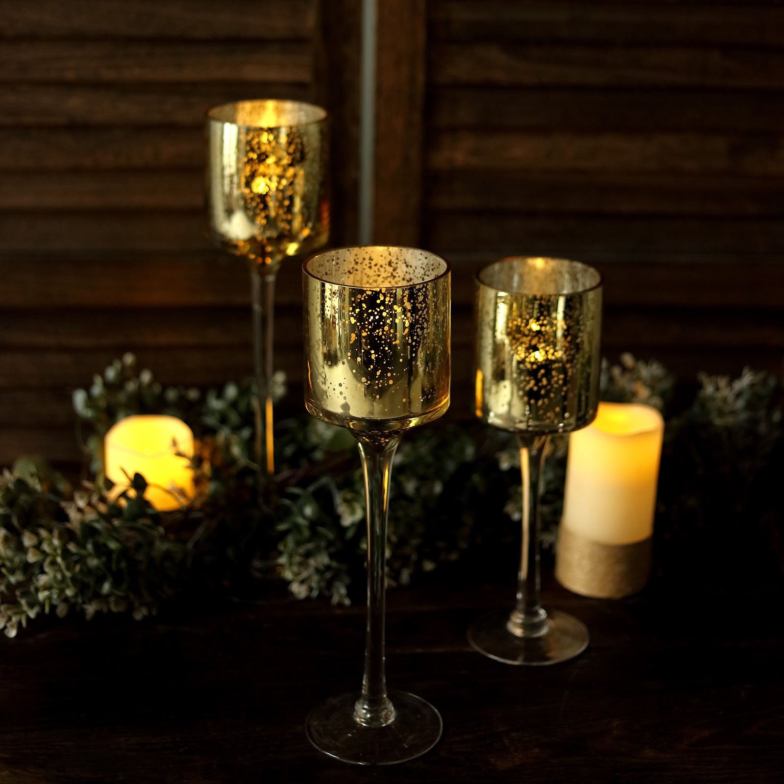 Long Stem Mercury Glass Candle Holder