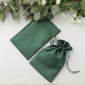 12 | 6”x9” Hunter Emerald Green Satin Favor Bags, Drawstring Pouch, Wedding Party Favor, Gift Bags, Jewelry Bags, Drawstring Bulk Favor Bags