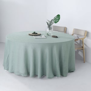 120&quot; Dusty Blue Premium Faux Linen Round Tablecloth, Wrinkle Resistant Table cloth, Rustic Wedding, Home Decor, Faux Burlap Tablecloth