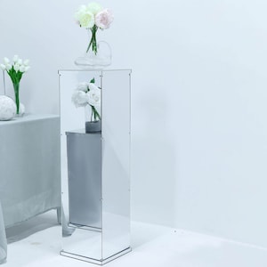 40&quot; Silver Acrylic Pedestal Riser, Acrylic Display Box, Floral and Centerpiece Riser, Wedding Plinth, Showcase Box, Mirror Finish Cake Stand