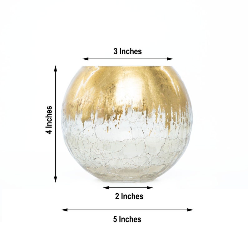 4 Gold Foiled Glass Bubble Bowl, Gold Crackle Round Bowl flower Vase Terrarium, Globe Flower Vase Centerpiece image 4