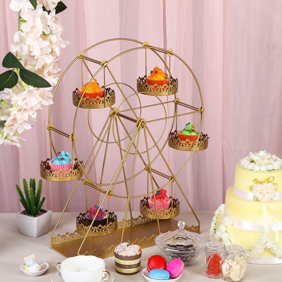Wedhapy 11.8 Inch Gold Round Dessert Stand - Metal Cupcake Display With Glossy Finish - View #11