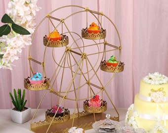 23" Gold Cupcake Stand, Cupcake Holders, Rotating Ferris Wheel Cupcake Display, Metal Display Stand for Cupcakes, Wedding Cupcake Stand