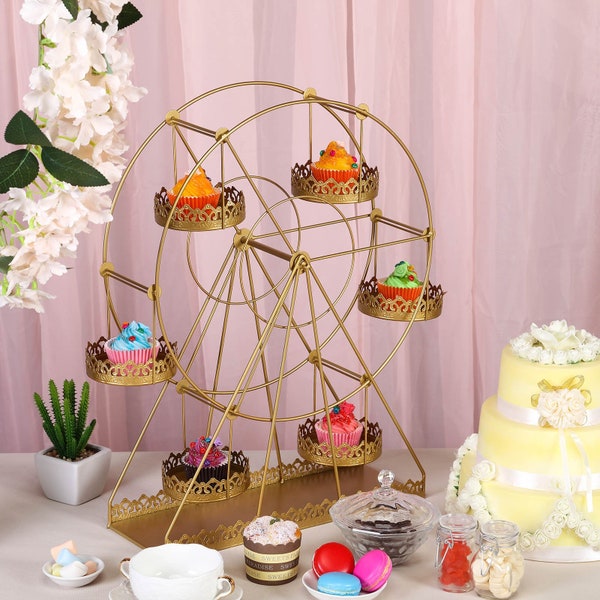 23" Gold Cupcake Stand, Cupcake Holders, Rotating Ferris Wheel Cupcake Display, Metal Display Stand for Cupcakes, Wedding Cupcake Stand