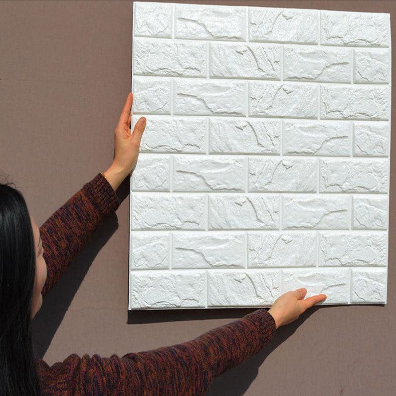 10 Pack | 58 Sq.Ft White 3D Brick Wallpaper, Self Adhesive Home Decor Waterproof Brick Wall Decals, Peel and Stick 3D Foam Brick Wall Tiles