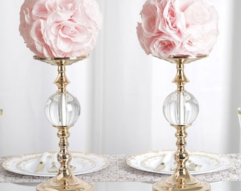 2 Pack | 7" Flower Ball, Rose Kissing Balls, Hanging Pomander, Flower Girl Bouquet, Silk Rose Ball, Wedding Centerpiece - Rose Gold | Blush