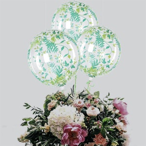 2 Pack | 20&quot; Tropical Bubble Balloons,  Tropical Leaf Transparent Balloons, Round Birthday Balloons, Baby Shower Balloons, Party Balloons