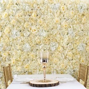 13 Sq ft - 4 Panels White/Champagne Assorted Silk Flower Wall Panel For Birthday Party, Baby Shower, Wedding Photography Backdrop, Floral