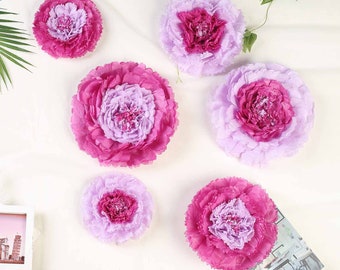 Pack of 6 | Lavender Lilac | Multi-size Carnation 3D Giant Paper Flowers | Paper Flower Backdrops Wedding Wall | 7”/9”/11”