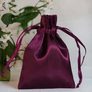 12 Pack | 3”x4” Eggplant Satin Favor Bags, Drawstring Pouch, Wedding Party Favors, Gift Bags, Jewelry Bags, Drawstring Bulk Favor Bags