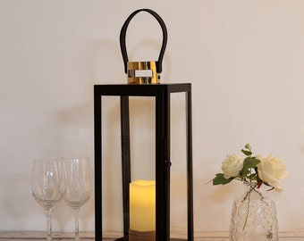20" Black Metal Lantern Centerpieces, Lantern For Table Centerpiece, Hanging Lantern, Outdoor Candle Lanterns, Table Decor