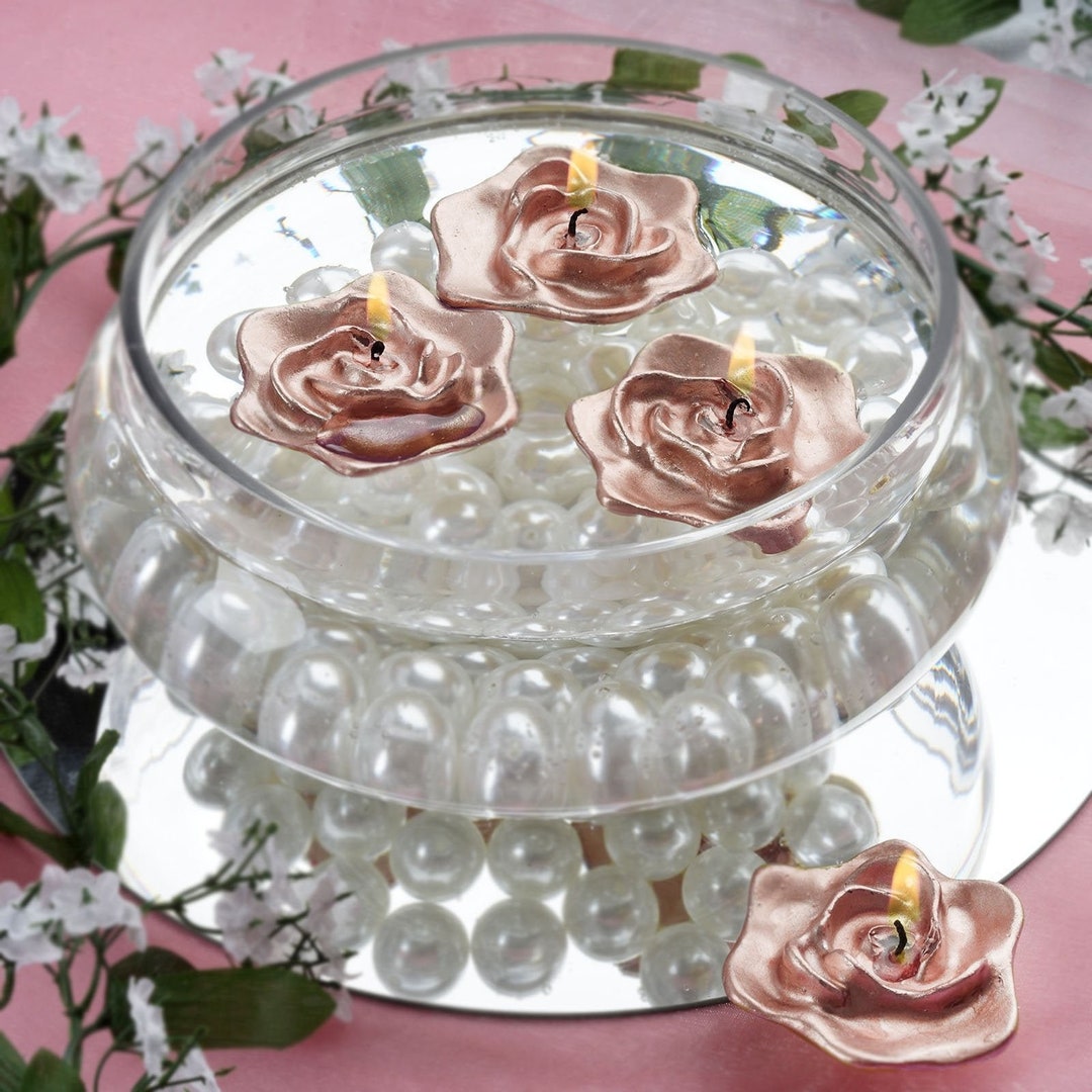 Rose Gold Rose Flower Floating Candles, Rose Candles for Table Decor ...