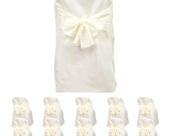 10-Pack Polyester Folding Chair Covers with Attached Sashes – Ivory Durable Reusable Slip-On Covers for Wedding & Event Decor