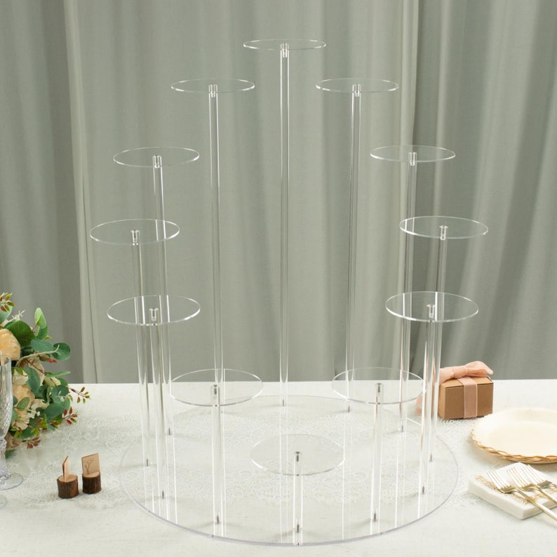 29inches Tall 12-Arm Tiered Clear Acrylic Dessert Display Stand, Multi-Layer Round Tray Cupcake Serving Rack Cake Pedestal, Wedding Cupcake Stand