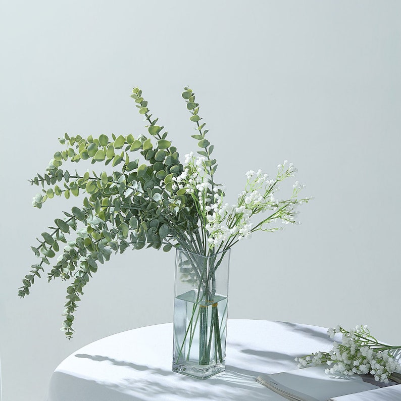3 Bushes | 30inch Silk Eucalyptus Leaves Spray, Artificial Eucalyptus Leaves, Faux Greenery For Wedding - Frosted Green