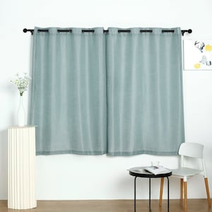 Set Of 2 | 52&quot;x64&quot;| Faux Linen Curtain Panels, Bedroom Curtains Window Treatment Door Window Curtains With Chrome Grommets - Dusty Blue