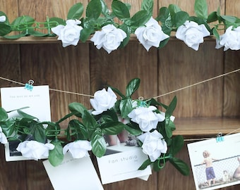 6FT White Silk Rose Vine, Fake Rose Garland, Hanging Roses, Wedding Garland, Arch Decor Greenery Garland