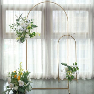 7ft Gold Chiara Backdrop Stand, Metal Wedding Arch, Balloon Arch, Round Top Floral Frame Arbor Display For Wedding, Ceremony, Event Decor