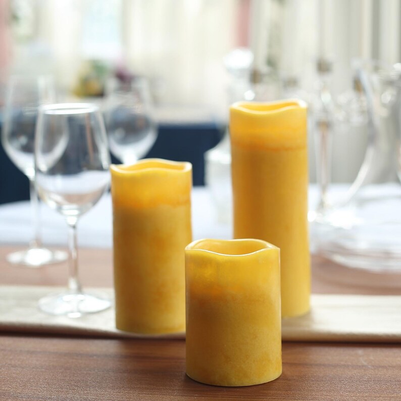 Gold Flameless Pillar Candles Candle Pillars With Remote Etsy