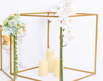 Set of 2 - 20" Gold Metal Stand, Flower Stand, Geometric Metal Stand, Square Metal Stand for Wedding Centerpiece, Modern Decor
