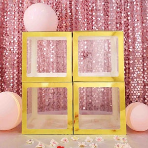 2pcs Transparent DIY Balloon Boxes, Baby Shower Party Decoration Boxes, Customizable - Metallic Gold Edges