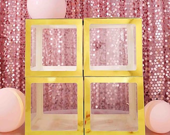 2pcs Transparent DIY Balloon Boxes, Baby Shower Party Decoration Boxes, Customizable - Metallic Gold Edges