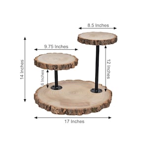 14 Tall 3 Tier Rustic Wood Slice Cupcake Stand, Natural Wooden Cake Stand Dessert Display With Metal Poles image 4